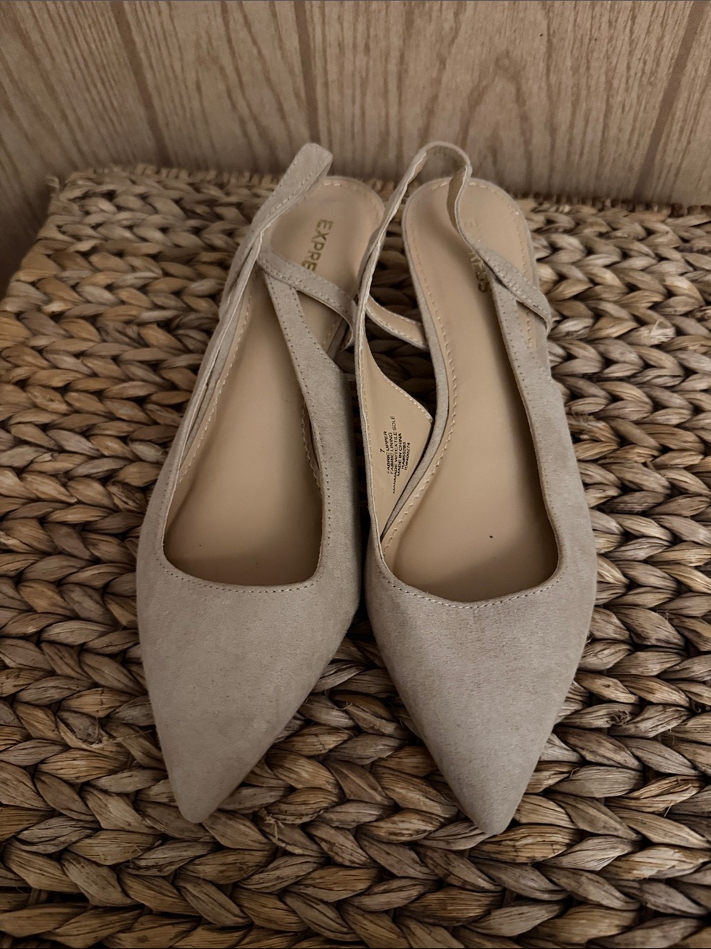 Express Beige Pointed Slingback Flats
